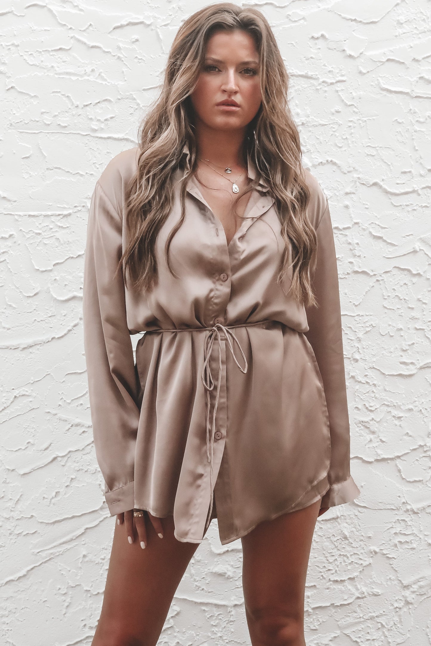 So Here For This Satin Button Up Romper Dress