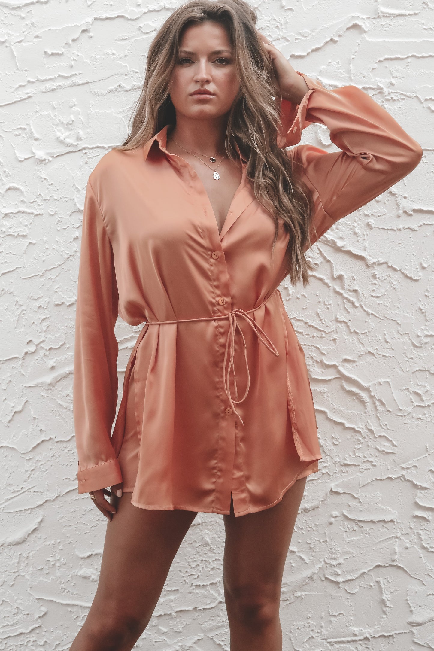 So Here For This Satin Button Up Romper Dress