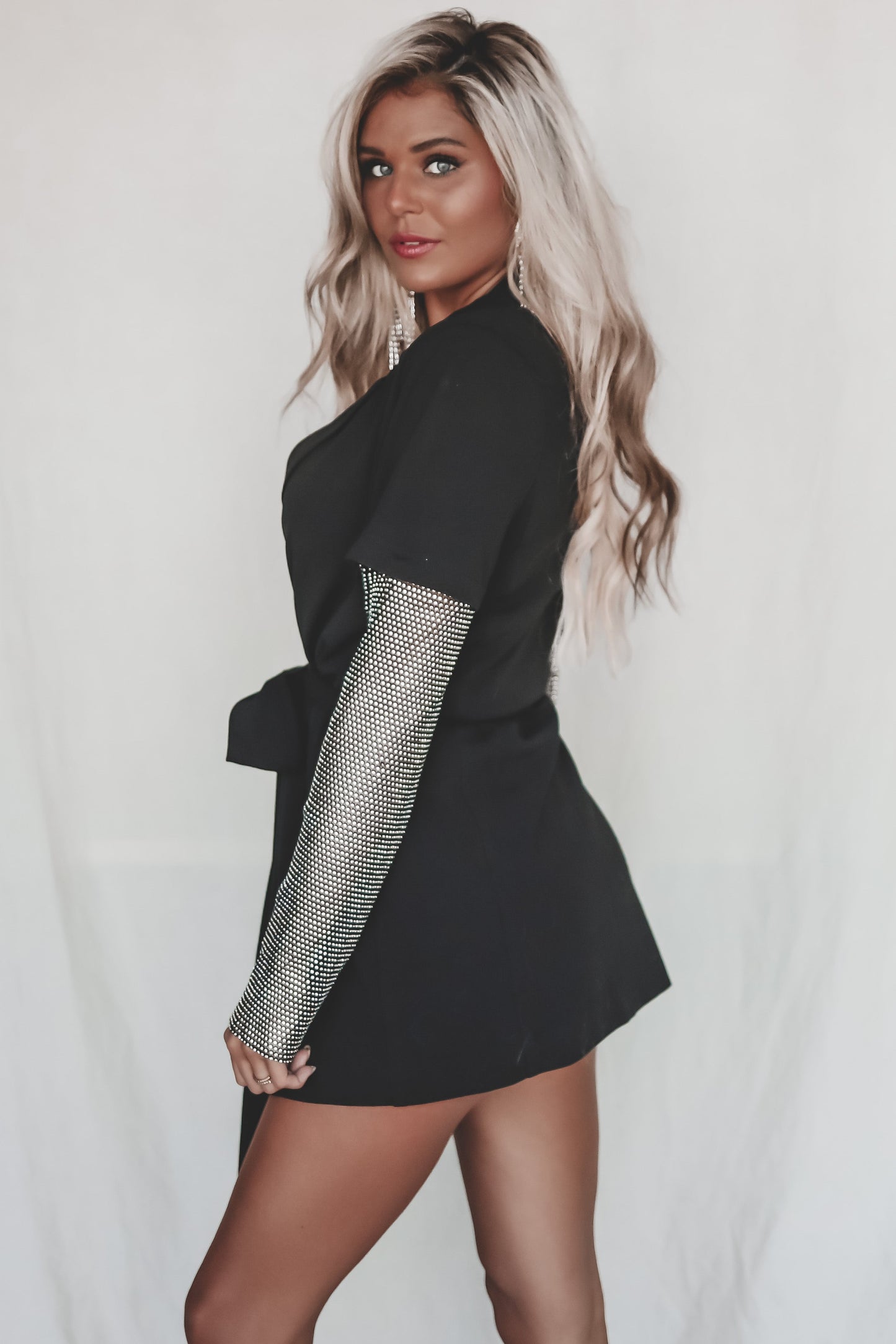 Sassy And Sophisticated Rhinestone Sleeve Blazer Dress