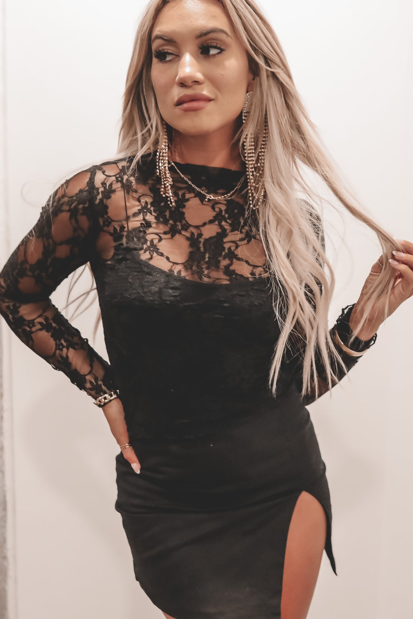 Feeling Fancy Black Lace Long Sleeve